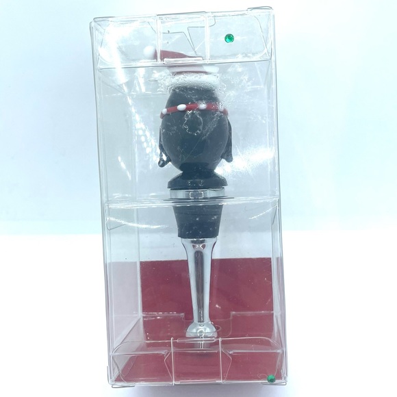 Pier 1 Imports Christmas 4.5" Glass Penguin Wine Bottle Stopper Santa Hat NIB - Picture 3 of 4